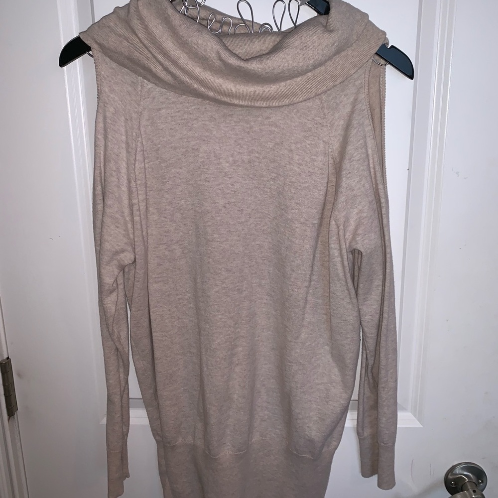 Tan open shoulder sweater